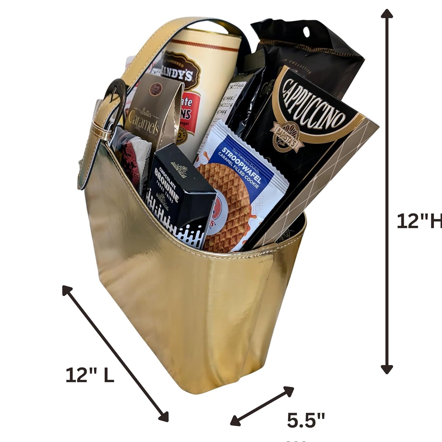 Golden Gourmet - Elegant Golden Faux Leather Tote with Chocolates & Cookies