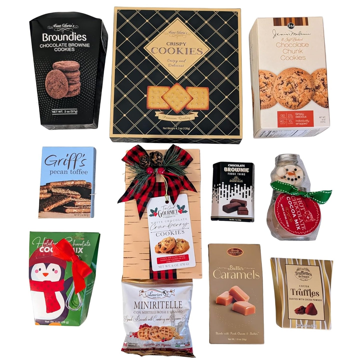 Assorted Chocolates & Cookies Plaid Gift Basket for Thanksgiving, Christmas & Holidays