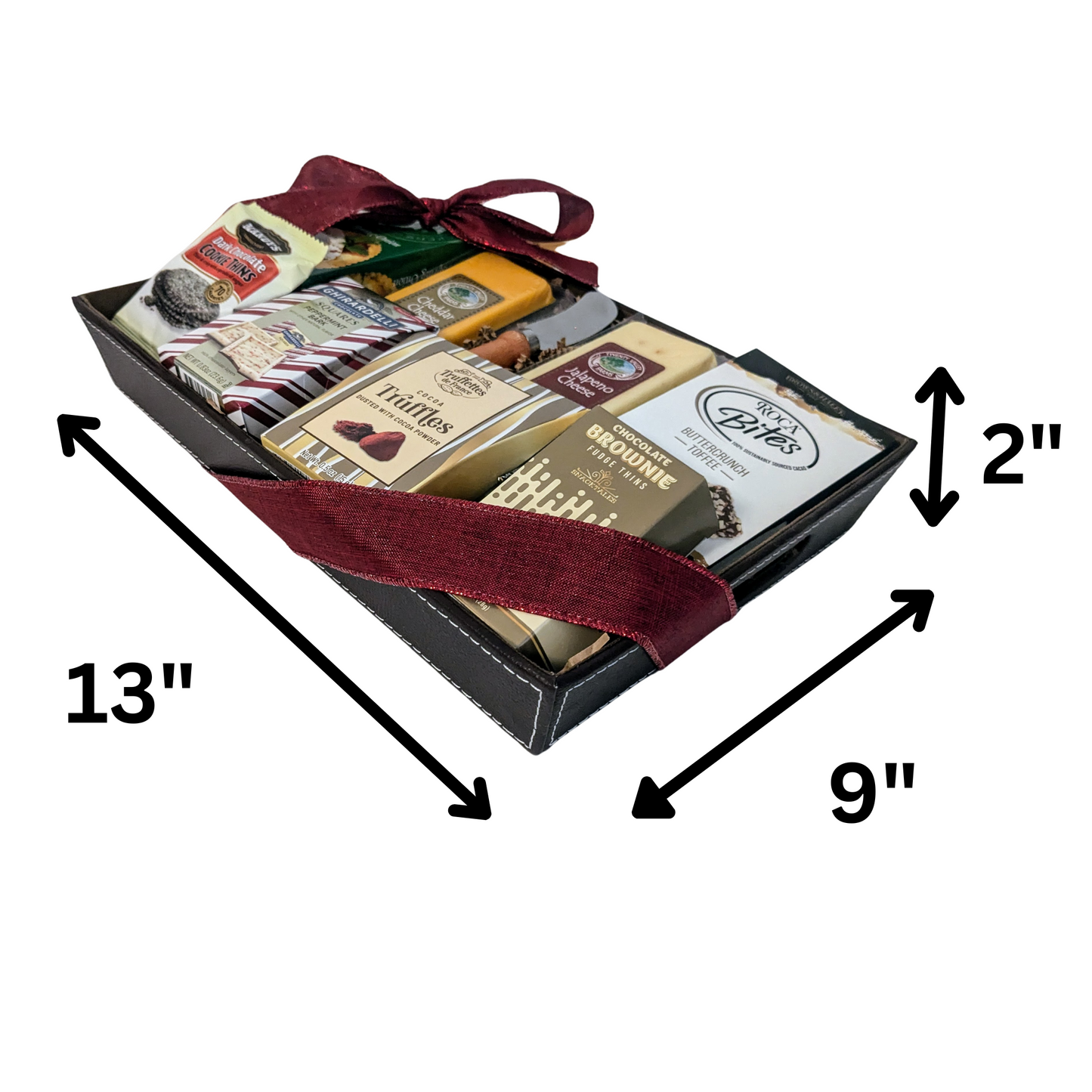 Christmas Gift Baskets - Faux Leather Tray with Chocolates & Cheese
