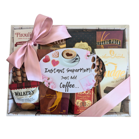 Mother's Day Coffee Gift Basket with Chocolate, Cookies, Gifts for Mom