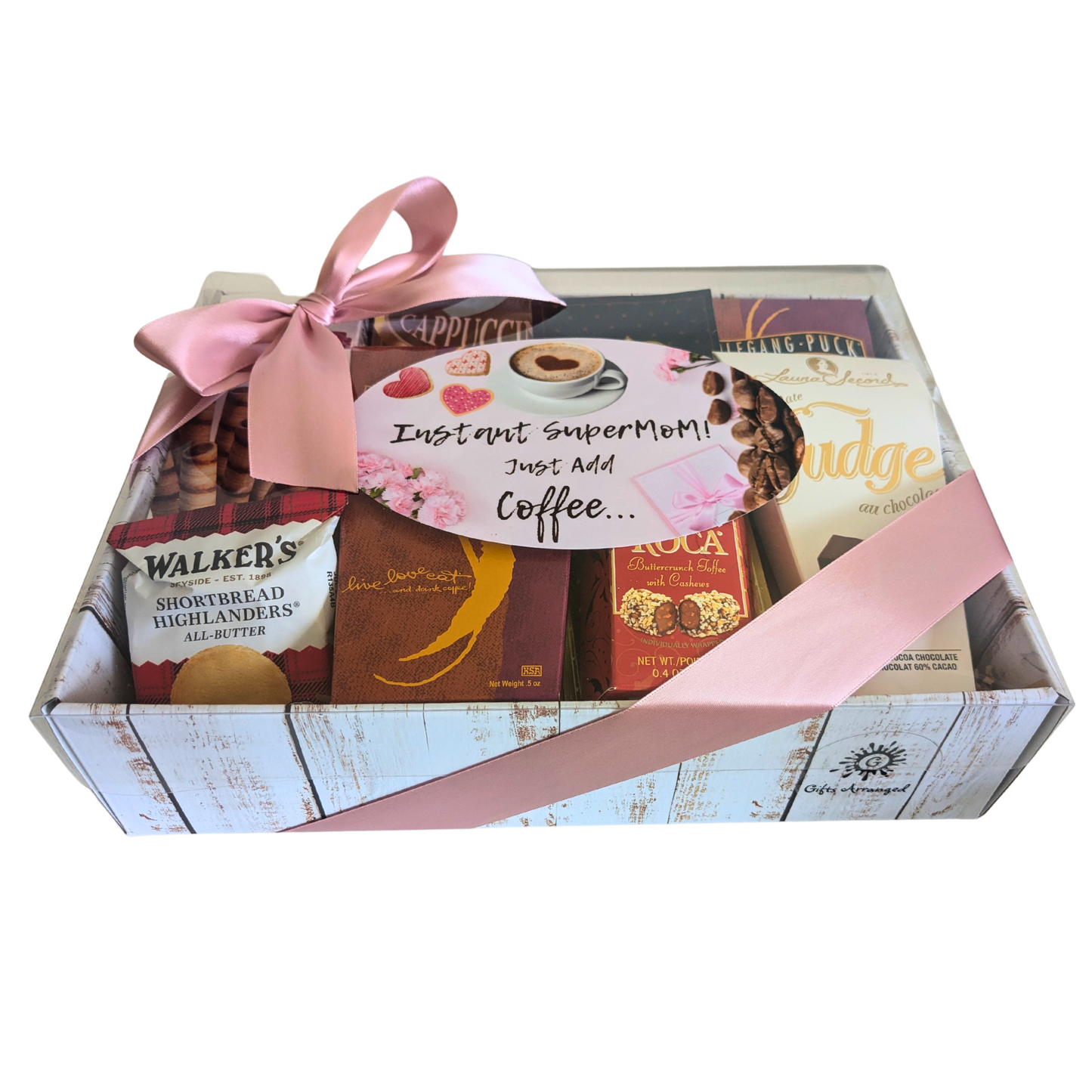 Mother's Day Coffee Gift Basket with Chocolate, Cookies, Gifts for Mom