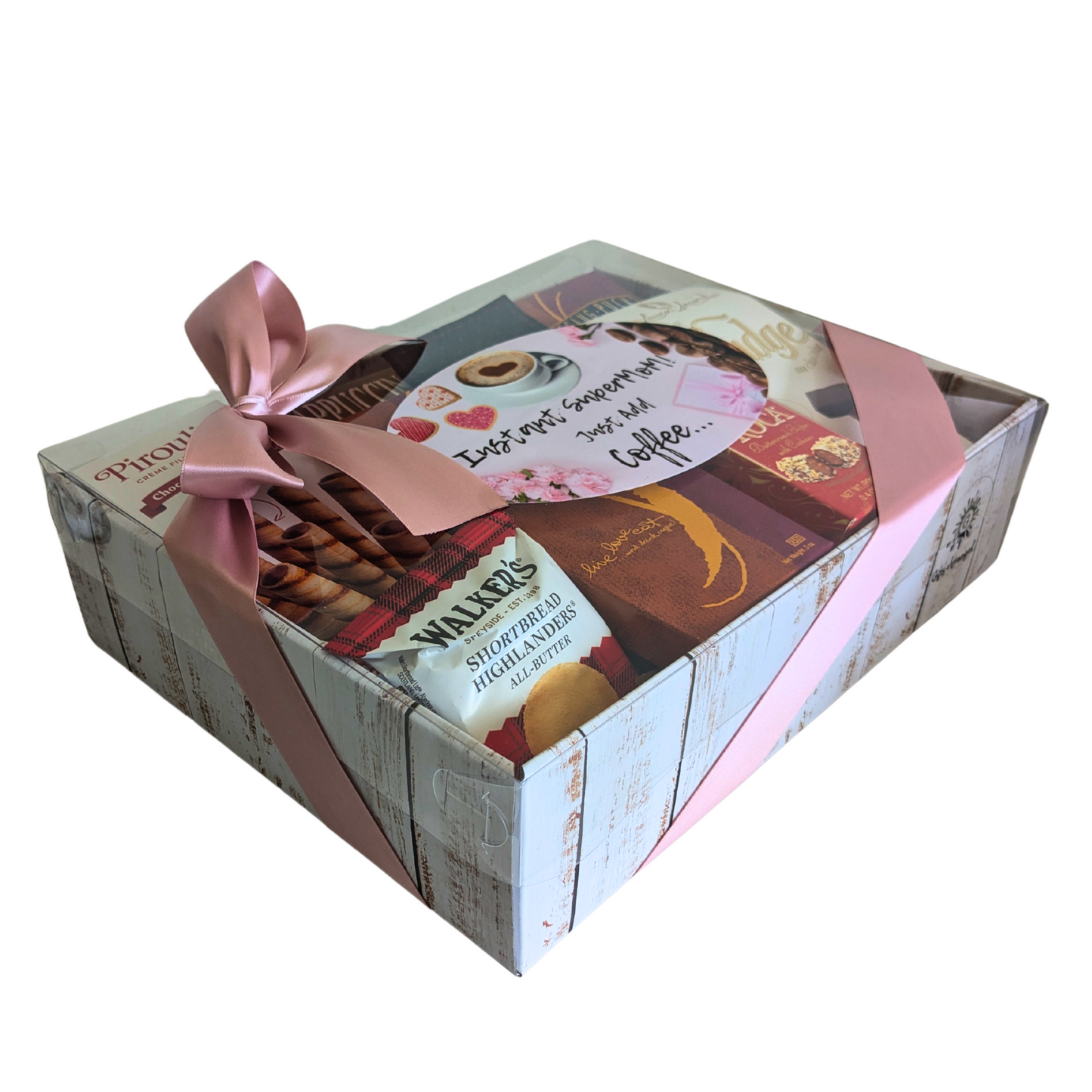 Mother's Day Coffee Gift Basket with Chocolate, Cookies, Gifts for Mom