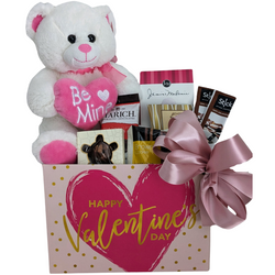 Valentine's Day Teddy Bear with Cookies & Chocolate Gift Basket
