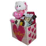 Valentine's Day Teddy Bear with Cookies & Chocolate Gift Basket
