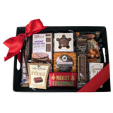 Christmas Gift Baskets - Faux Leather Tray with Fine Chocolates & Cheese - Business & Thank You Gifts