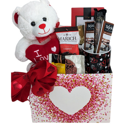 Heart themed Chocolates & Cookies Gift Basket with 