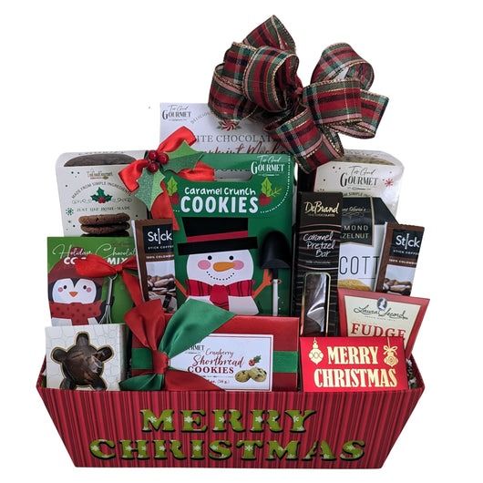 Merry Christmas Holiday Cookies, Chocolates & Cocoa Gift Basket