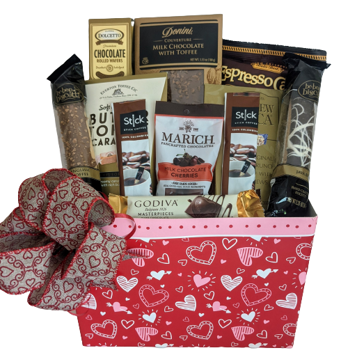 Chocolate Lover's Heart themed Gift Basket - Anniversary, Birthday,  Any Special Occasion