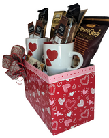 Chocolate Gift Basket with Heart Mugs - Anniversary, Engagement, Wedding Gifts
