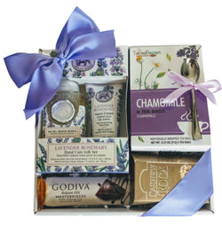 Lavender Rosemary Hand Care Gift Set with Relaxing Chamomile Tea & Chocolates