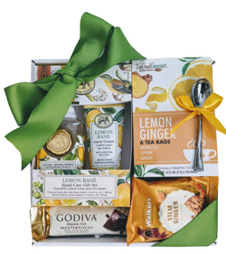Lemon Basil Hand Care Gift Set with Refreshing Lemon Ginger Tea & Cookies