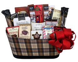 Assorted Chocolates & Cookies Plaid Gift Basket for Thanksgiving & Holidays